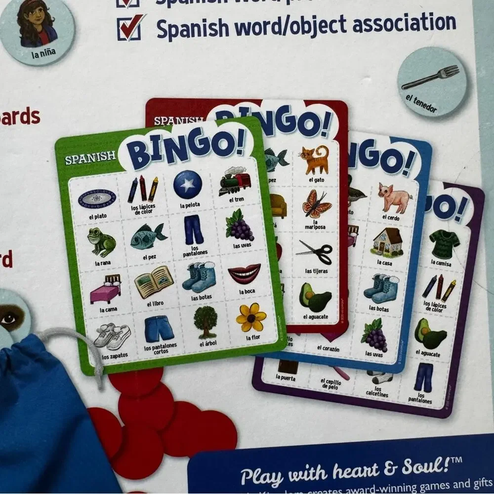 New Spanish Bingo Game By Peaceable Kingdom Language Skills Ages 5+ 2-4 Players